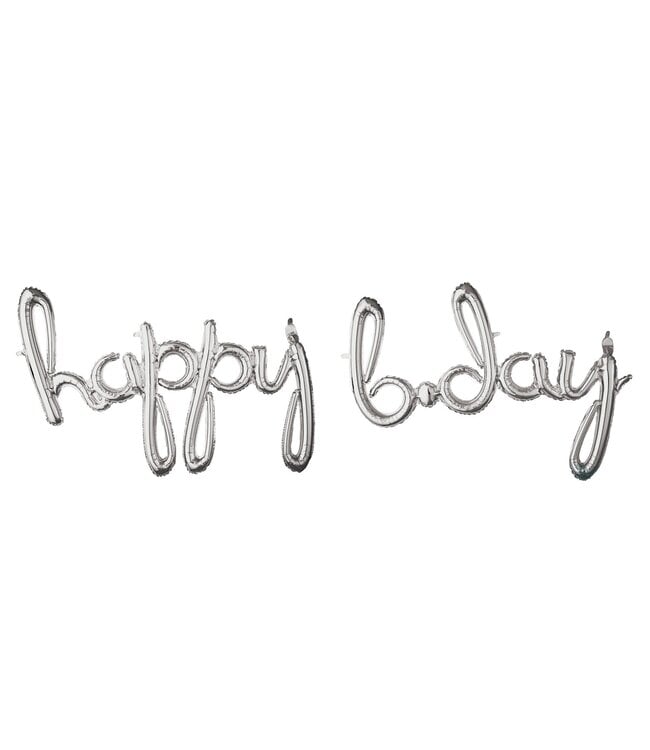 Foil Balloon Script Phrases "Happy Birthday" - Silver