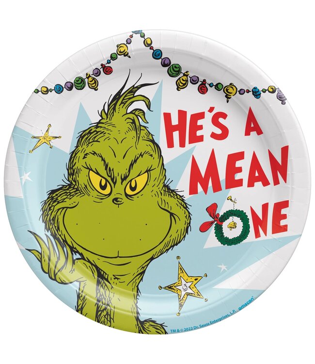 Amscan Traditional Grinch Round Plates, 10 1/2"
