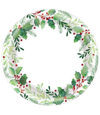 Amscan Traditional Holly Round Plates, 8 1/2"