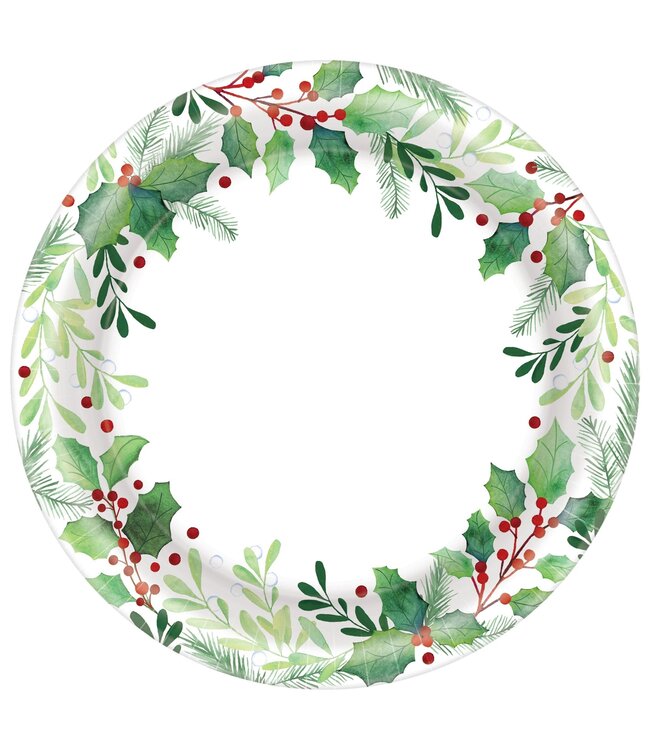 Amscan Traditional Holly Round Plates, 8 1/2"