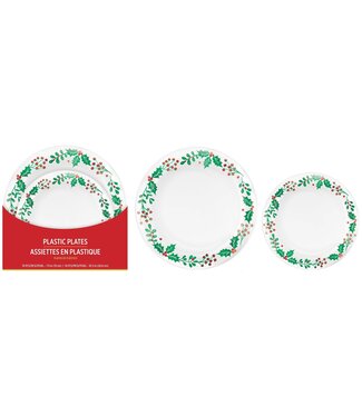 Amscan Printed Plastic Plates Multipack - White Holly
