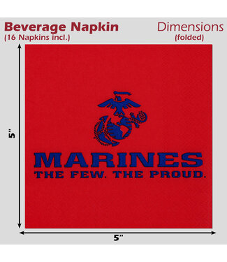 United States Marines Corp Beverage Napkin, 16 Count