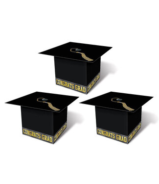 BEISTLE Grad Cap Favor Boxes - Black-3ct