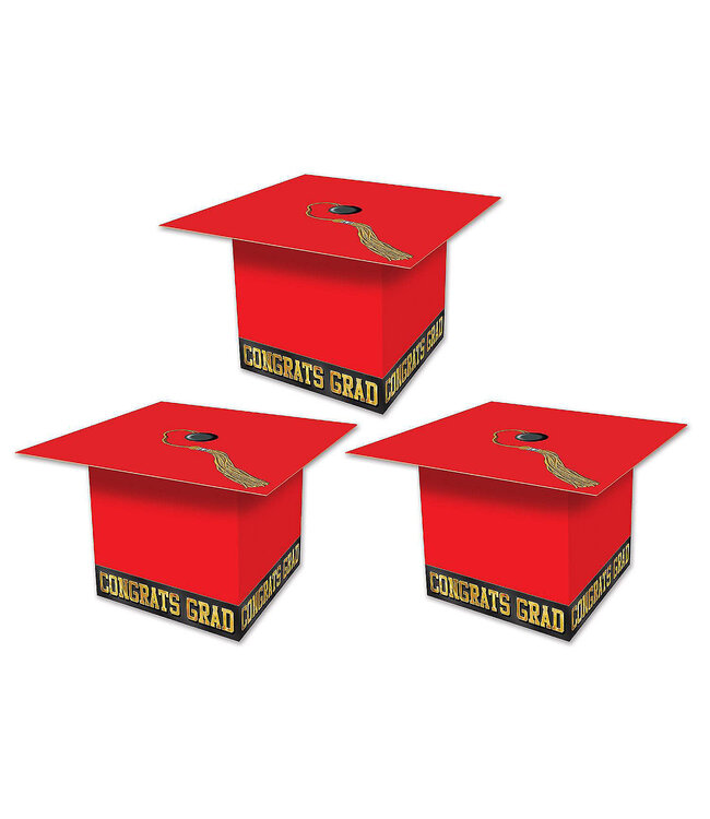 BEISTLE Grad Cap Favor Boxes - Red-3ct