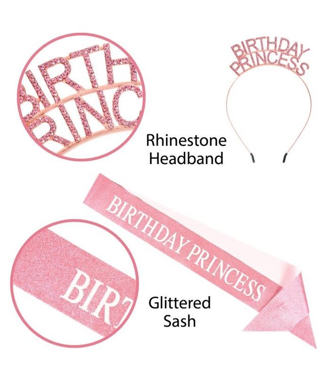 BEISTLE Birthday Princess Headband & Glittered Sash Set