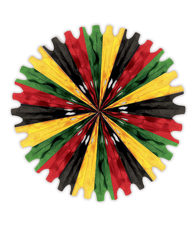 BEISTLE Tissue Fan Decoration-25in-Black, Red, Green & Yellow