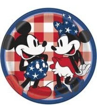 UNIQUE INDUSTRIES INC Disney Mickey & Minnie Mouse Patriotic Round 9" Dinner Plates  8ct
