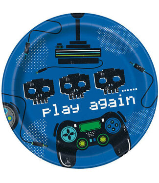 UNIQUE INDUSTRIES INC Gamer Birthday Small Round Dessert Paper Plates, 7 Inches, 8 Count