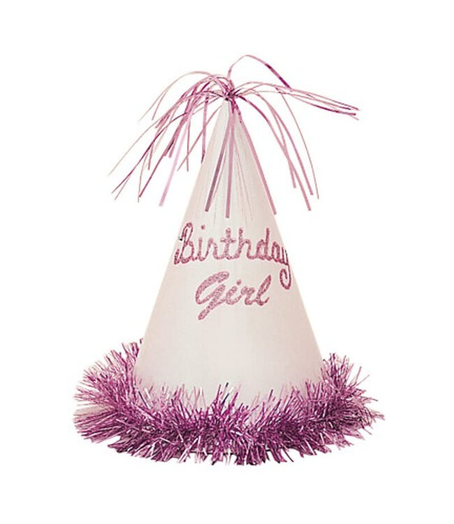 UNIQUE INDUSTRIES INC Birthday Girl Pink Glitter Cardstock Fringe Hat