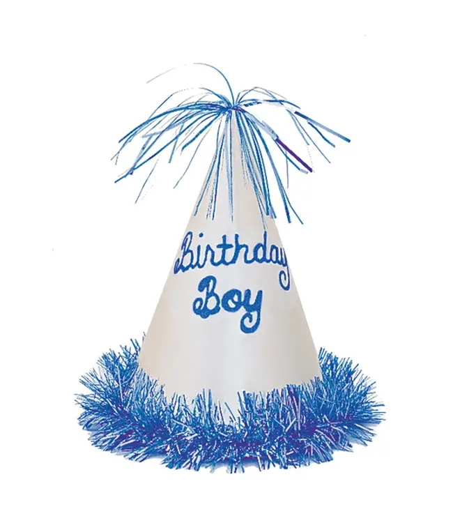 UNIQUE INDUSTRIES INC Birthday Boy Blue Glitter Cardstock Fringe Hat