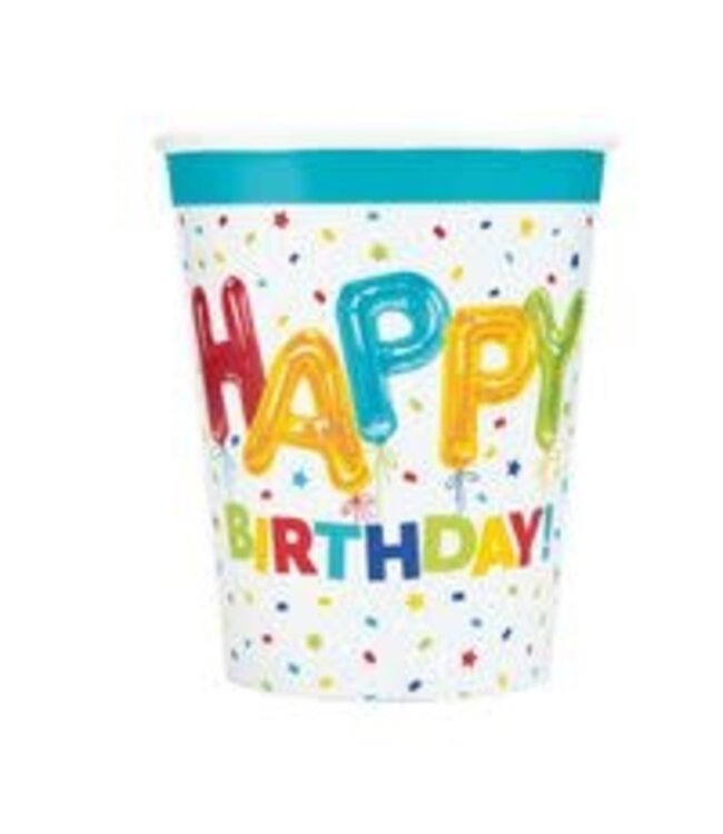 UNIQUE INDUSTRIES INC Happy Balloon Birthday Multicolor Paper Cups - 9 oz Pack of 8