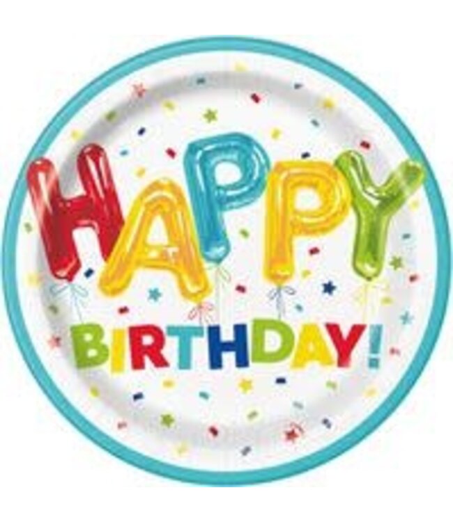 UNIQUE INDUSTRIES INC Happy Balloon Birthday Round Multicolor Dinner Plates -9" (Pack of 8)