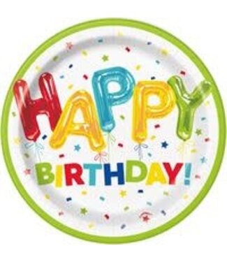 UNIQUE INDUSTRIES INC Happy Balloon Birthday Round Multicolor Dessert Plates - 7" Pack of 8