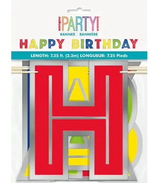 UNIQUE INDUSTRIES INC Silver Foil & Rainbow Happy Birthday Banner 7.25ft