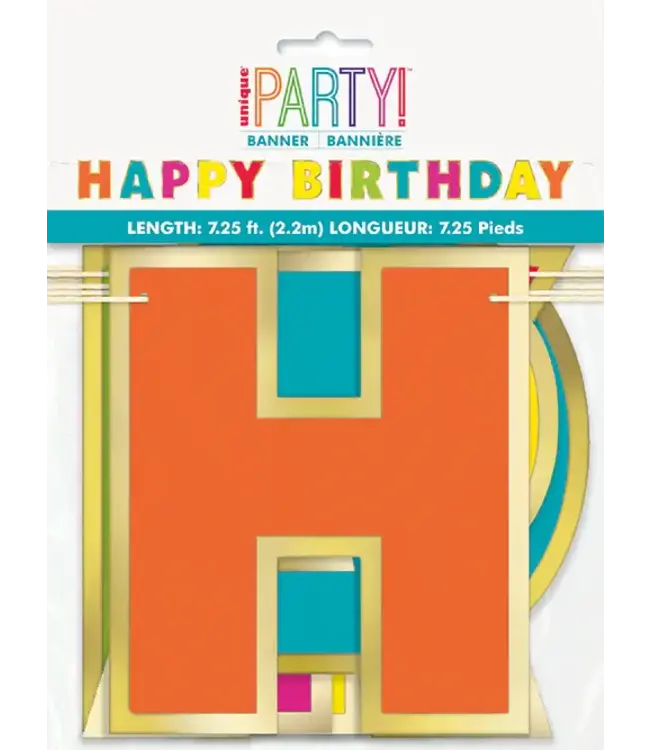 UNIQUE INDUSTRIES INC Gold Foil & Rainbow Happy Birthday Banner 7.25ft