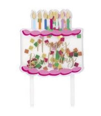 UNIQUE INDUSTRIES INC Acrylic Cake Topper Happy Birthday with Confetti