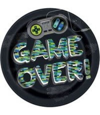 UNIQUE INDUSTRIES INC Gamer Birthday Large Round Lunch Paper Plates, 9 Inches, 8 Count