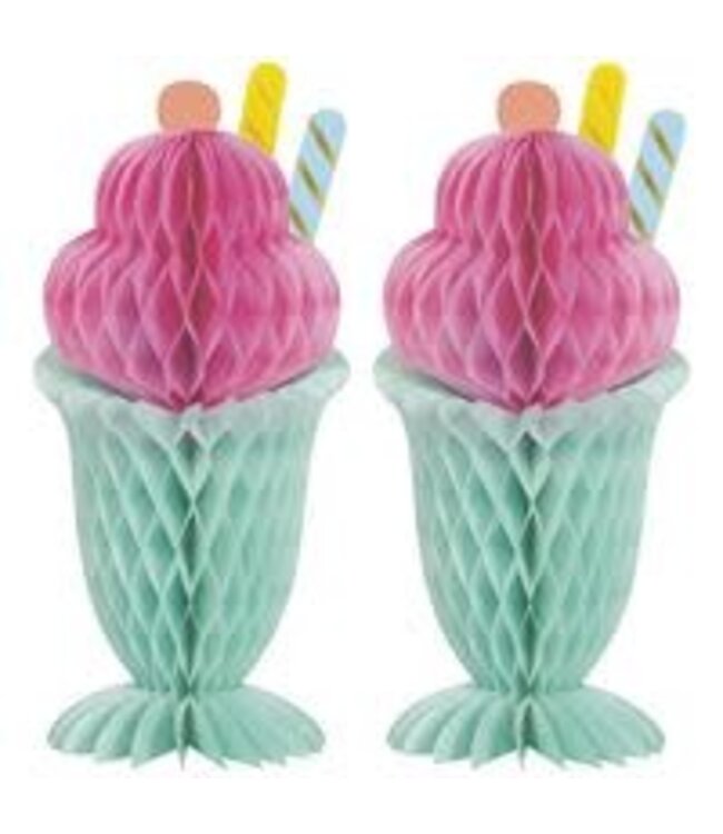 UNIQUE INDUSTRIES INC Ice Cream Sundae Honeycomb Centerpiece Decorations (Pack Of 2)