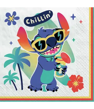 Amscan Disney Stitch Birthday Small Beverage Napkins, 16 Count
