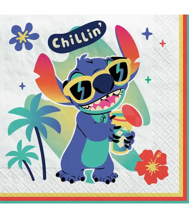 Amscan Disney Stitch Birthday Small Beverage Napkins, 16 Count