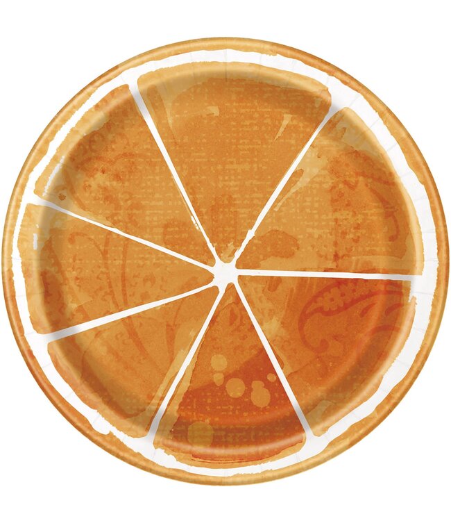 UNIQUE INDUSTRIES INC Summer Orange Slice 8 Ct 7" Dessert Cake Plates Paper