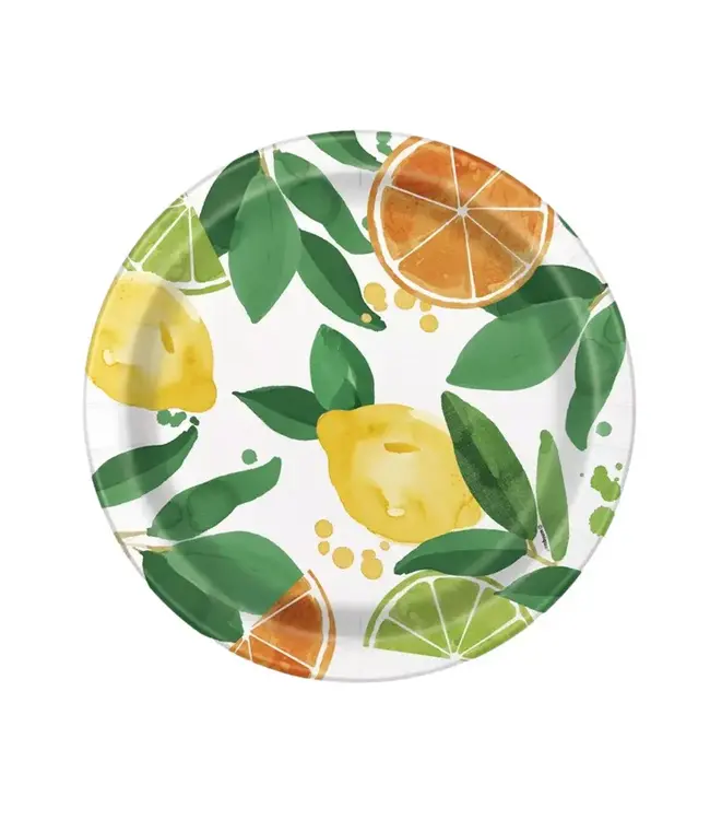 UNIQUE INDUSTRIES INC Citrus Fruit 8 Ct Lunch Dinner 9 inch Plates Summer Party Lemon Orange Lime