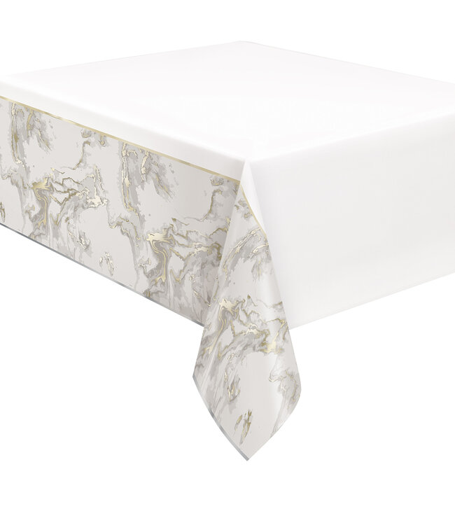 UNIQUE INDUSTRIES INC Gold Marble Table Cover 54in X 84in
