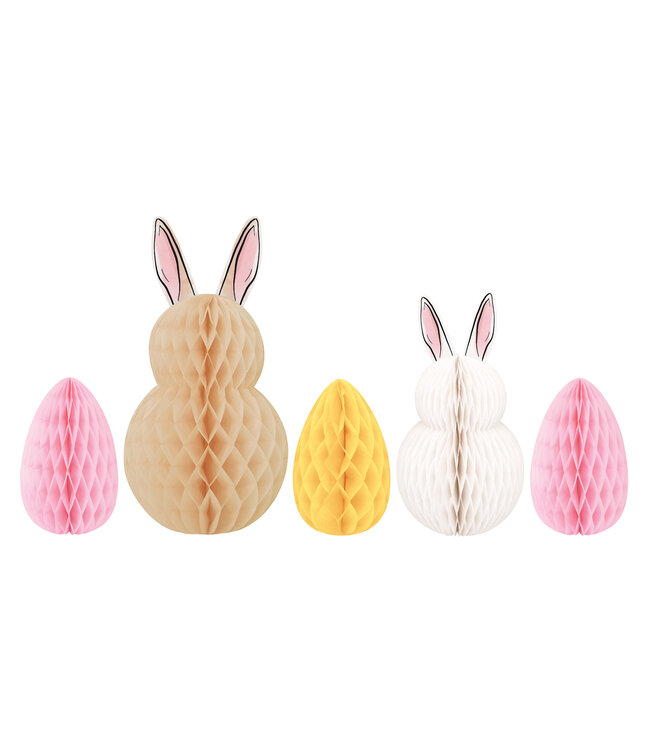 UNIQUE INDUSTRIES INC Honeycomb Bunny and Egg Centerpiece Decoration-5ct