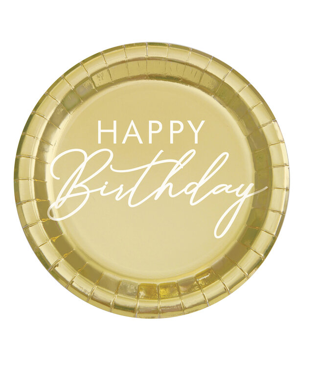 UNIQUE INDUSTRIES INC Gold Happy Birthday Dinner Plates-8ct