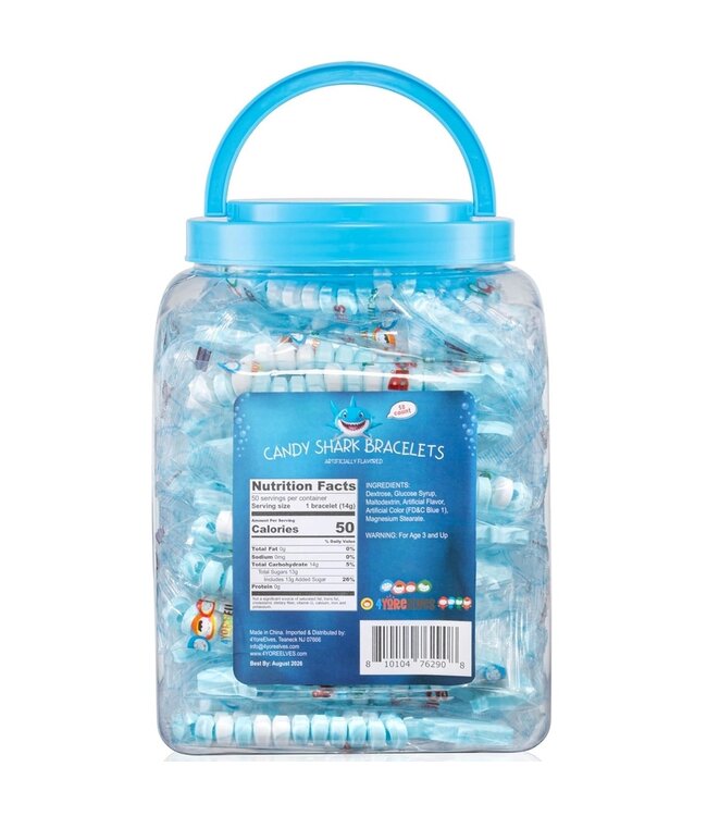 4YOREELVES 50 Shark Candy Bracelets Individually Wrapped