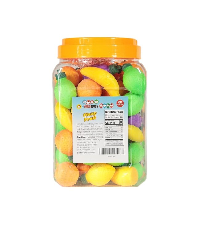 4YOREELVES 60 Fruit Shaped Fizzy Candy Powder