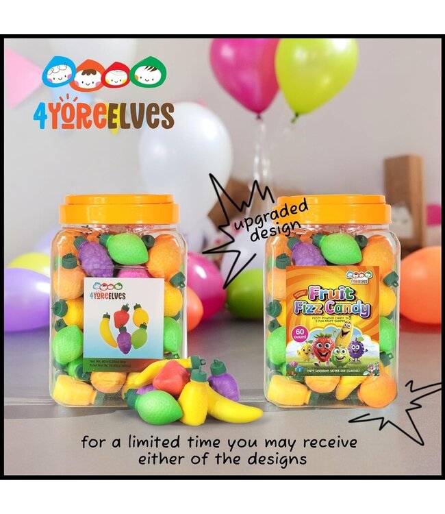 4YOREELVES 60 Fruit Shaped Fizzy Candy Powder