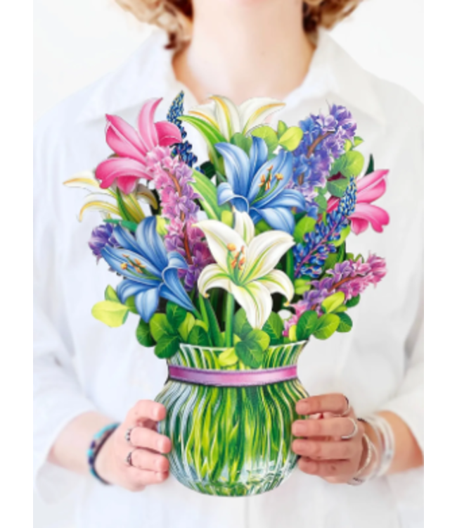 Fresh Cut Paper Lilies & Lupines Pop Up Flower Bouquet