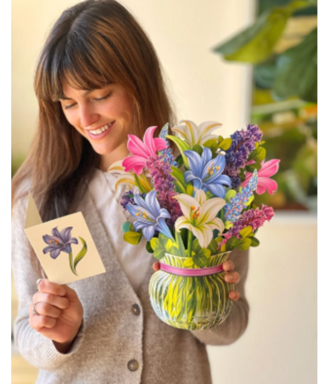 Fresh Cut Paper Lilies & Lupines Pop Up Flower Bouquet