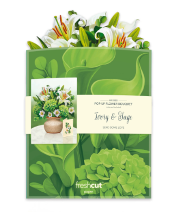Fresh Cut Paper Ivory & Sage Pop Up Flower Bouquet