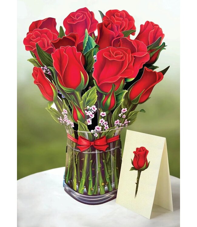 Fresh Cut Paper Red Roses Pop Up Flower Bouquet