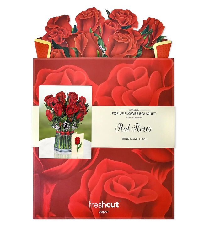 Fresh Cut Paper Red Roses Pop Up Flower Bouquet