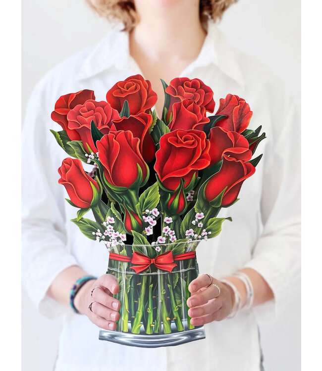 Fresh Cut Paper Red Roses Pop Up Flower Bouquet