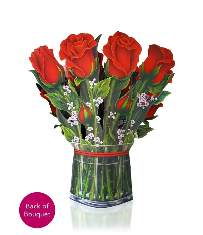 Fresh Cut Paper Red Roses Pop Up Flower Bouquet