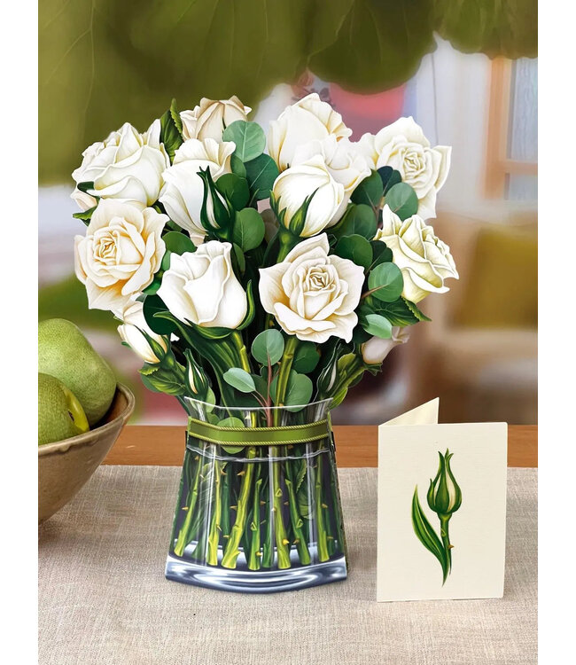Fresh Cut Paper White Roses Pop Up Flower Bouquet