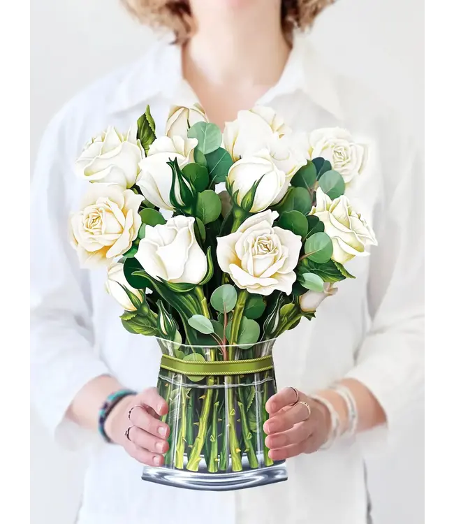 Fresh Cut Paper White Roses Pop Up Flower Bouquet