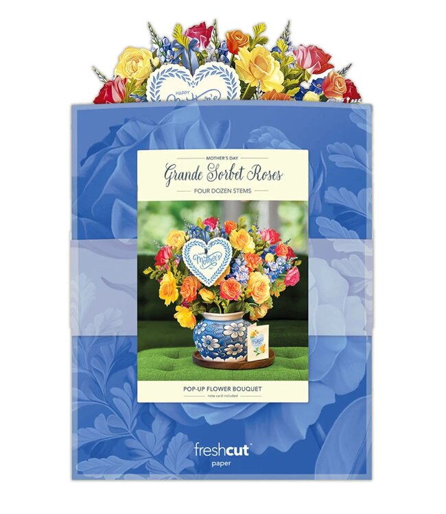 Fresh Cut Paper Grande Sorbet Roses Mother's Day Pop Up Flower Bouquet