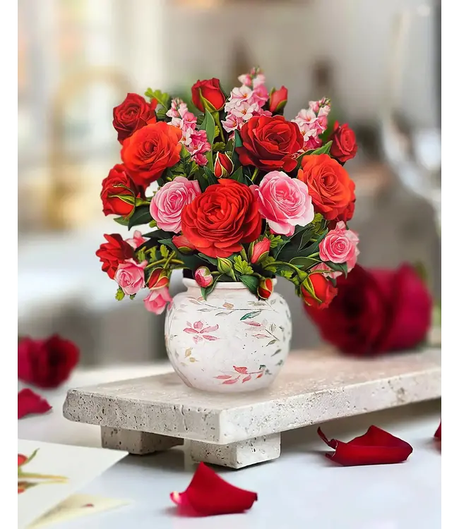 Fresh Cut Paper Mini Blooming Roses Pop-Up Card