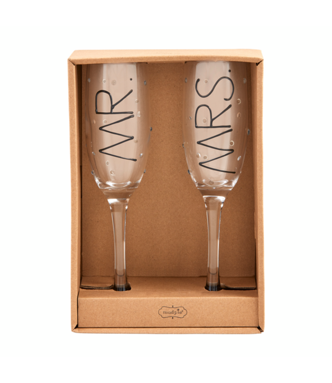 MUD PIE Mr. And Mrs. Champagne Flute Set