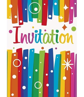UNIQUE INDUSTRIES INC Multicolor Rainbow Ribbons Invitations -8 Count