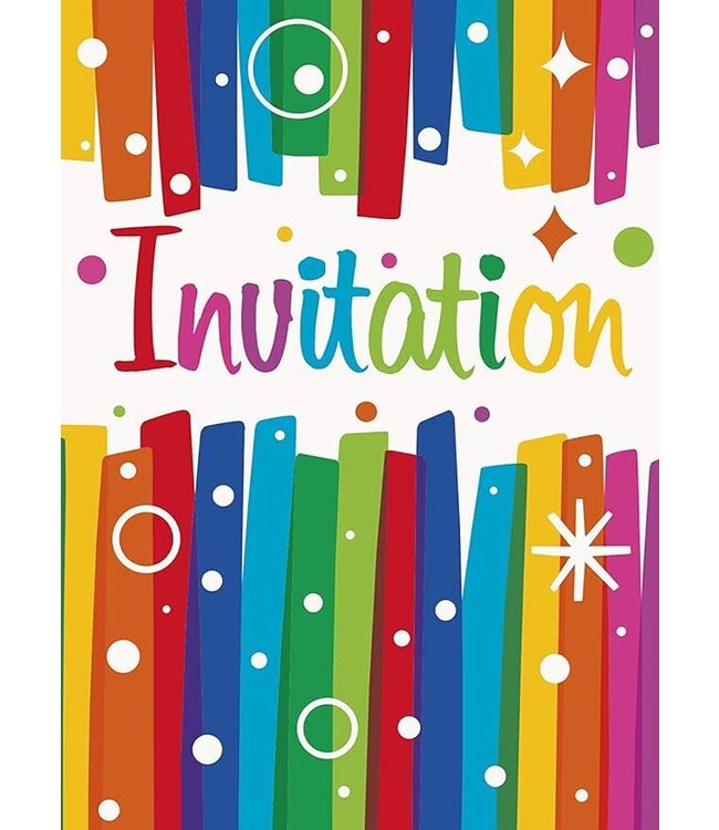 UNIQUE INDUSTRIES INC Multicolor Rainbow Ribbons Invitations -8 Count