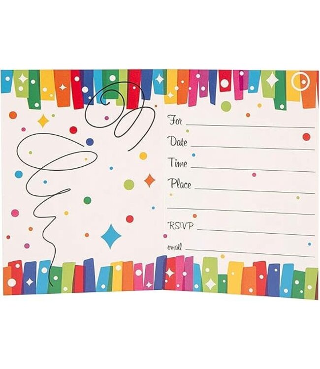 UNIQUE INDUSTRIES INC Multicolor Rainbow Ribbons Invitations -8 Count