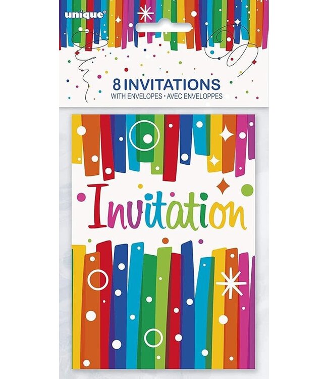 UNIQUE INDUSTRIES INC Multicolor Rainbow Ribbons Invitations -8 Count