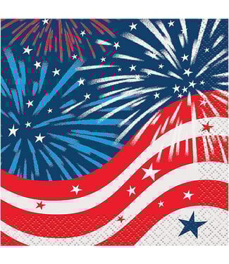 UNIQUE INDUSTRIES INC Patriotic Fireworks Beverage Napkins - 16ct