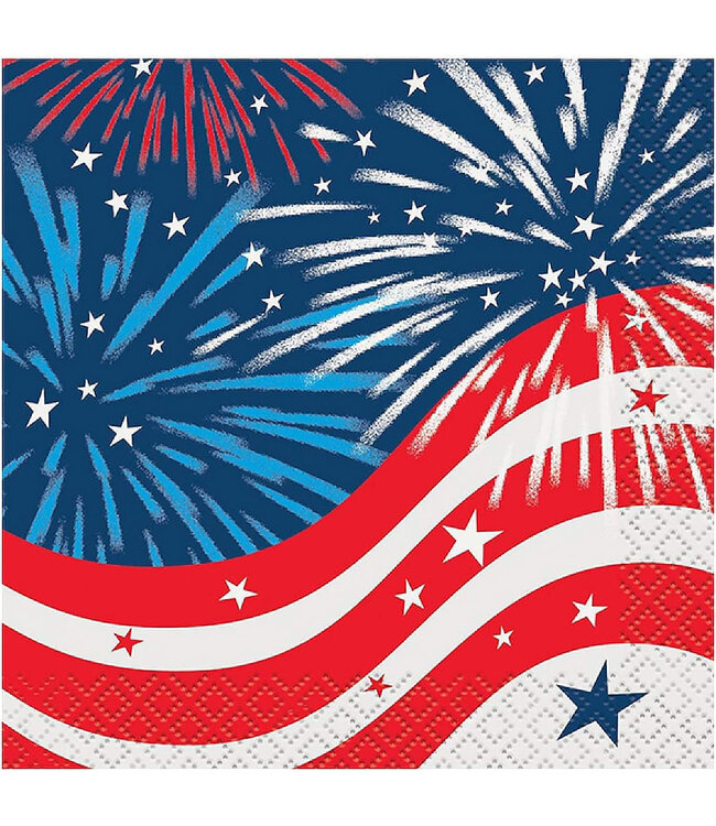 UNIQUE INDUSTRIES INC Patriotic Fireworks Beverage Napkins - 16ct